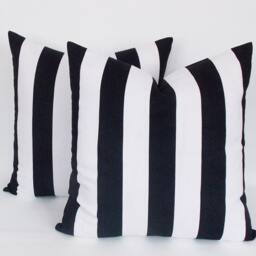 Black & White Striped Pillow Cover Set - Cotton Canvas, All Sizes - thumbnail 2