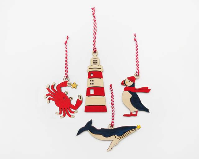 Coastal Decoration Set, Christmas Decorations, Tree Puffin, Whale, Crab, Lighthouse, Coastal Christmas, Nautical Decor, Nordic - image 1