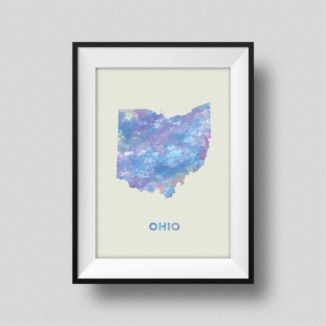 Ohio Map Watercolor Usa Art Print Ink Splash Poster Canvas