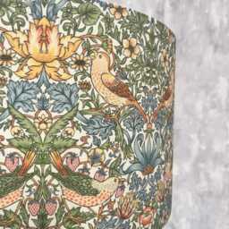 William Morris Strawberry Thief Lampshade, Sky Blue Cylinder Shade, Handmade - thumbnail 3