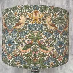 William Morris Strawberry Thief Lampshade, Sky Blue Cylinder Shade, Handmade - thumbnail 2