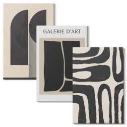 Canvas Wall Art Set Of 3 - Shapes Minimalist Posters, Black Canvas, Abstract Decor - thumbnail 1