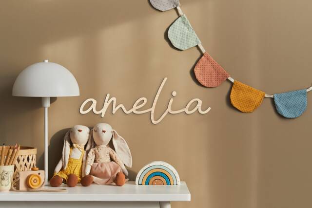 Kids Name Sign Wall Art Personalised Scandi Decoration For Bedroom Nursery - Aphrodite Font - image 1