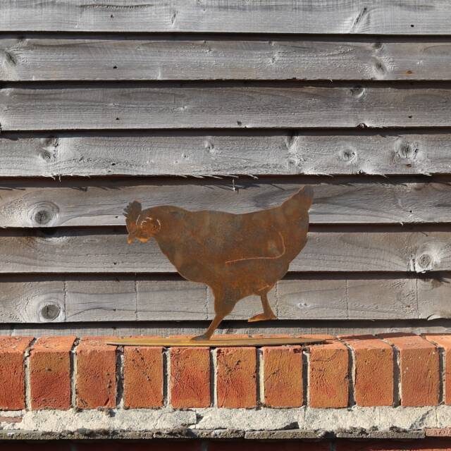 Rusty Metal Hen Walking Outdoor & Garden Gift, Bespoke Design Rusty Chicken Decoration - image 1
