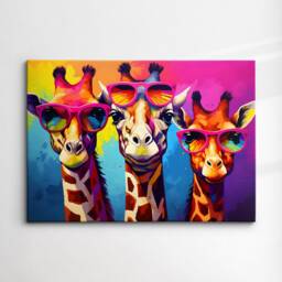 Colorful Giraffe Family Glasses Abstract Oil Painting Style Wall Art, Framed Canvas Poster Print, Home Kitchen Office Room Decor, Gifts - thumbnail 3