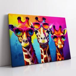 Colorful Giraffe Family Glasses Abstract Oil Painting Style Wall Art, Framed Canvas Poster Print, Home Kitchen Office Room Decor, Gifts - thumbnail 2
