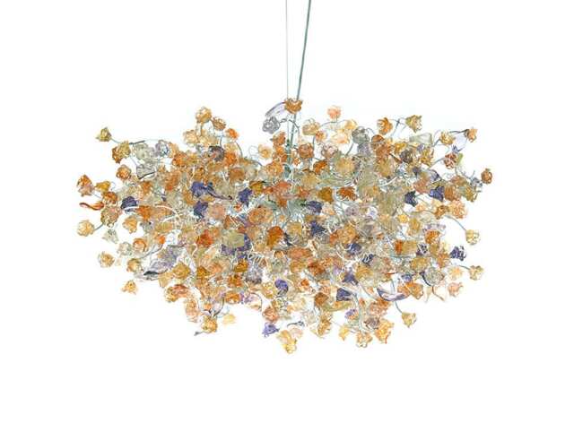 Hanging Chandeliers With Orange Clear & Purple Color Flowers Leaves For Dining Room, Bedroom Or Living Room - image 1