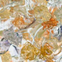 Hanging Chandeliers With Orange Clear & Purple Color Flowers Leaves For Dining Room, Bedroom Or Living Room - thumbnail 3