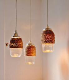 The Hive Mason Jar Pendant Lights, Set Of 3 Hanging Lighting Fixtures With Rope Wrapped Jars, Rustic Bootsngus Lamps & Decor, Bulbs Included - thumbnail 1