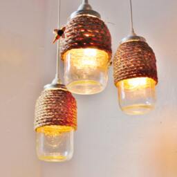The Hive Mason Jar Pendant Lights, Set Of 3 Hanging Lighting Fixtures With Rope Wrapped Jars, Rustic Bootsngus Lamps & Decor, Bulbs Included - thumbnail 3