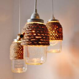 The Hive Mason Jar Pendant Lights, Set Of 3 Hanging Lighting Fixtures With Rope Wrapped Jars, Rustic Bootsngus Lamps & Decor, Bulbs Included - thumbnail 2