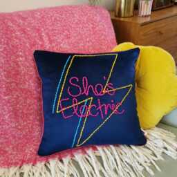 She's Electric Lightning Bolt Embroidered Velvet Cushion - thumbnail 3