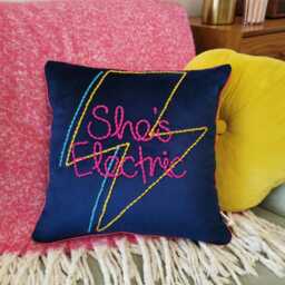 She's Electric Lightning Bolt Embroidered Velvet Cushion - thumbnail 2