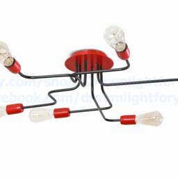 6-Lights Red-Black Industrial Ceiling Chandelier Spider Pendant Light Kitchen - thumbnail 4
