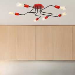 6-Lights Red-Black Industrial Ceiling Chandelier Spider Pendant Light Kitchen - thumbnail 3