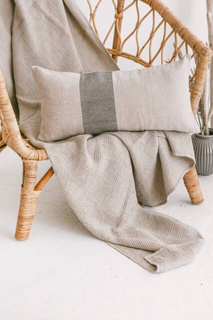 Linen Lumbar Pillow Case, Color Block Cover, Minimal Striped Linen Decorative Pillow, Custom Cover - image 1