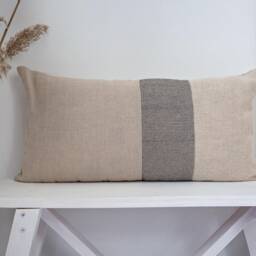 Linen Lumbar Pillow Case, Color Block Cover, Minimal Striped Linen Decorative Pillow, Custom Cover - thumbnail 4