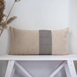 Linen Lumbar Pillow Case, Color Block Cover, Minimal Striped Linen Decorative Pillow, Custom Cover - thumbnail 2