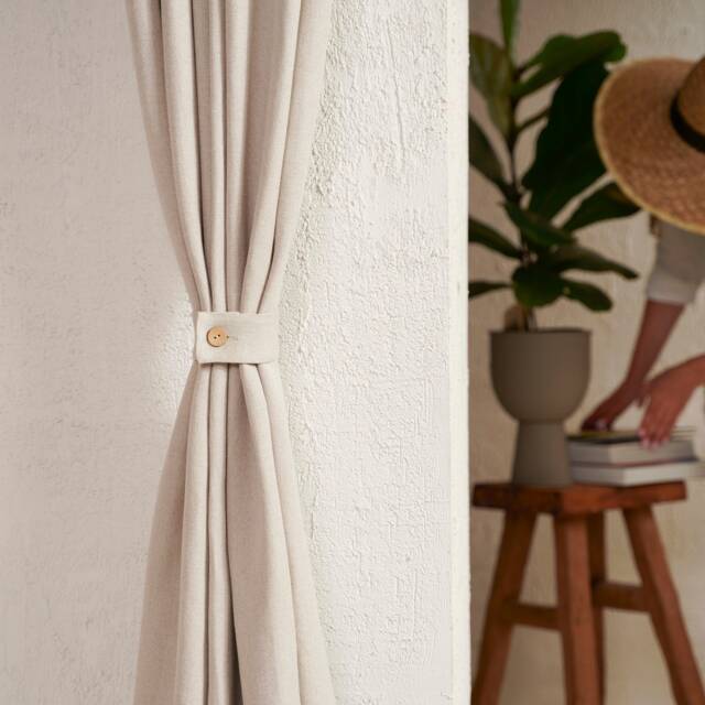 Linen Tie Backs For Curtains. Set Of 2 Curtain Tiebacks With Buttons. Custom Color Fabric Holdback Coconut Button - image 1