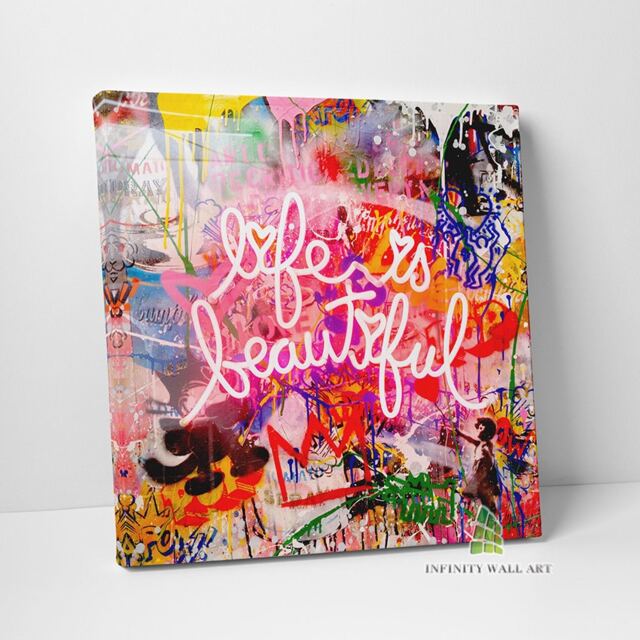 Life Is Beautiful Quote Graffiti Canvas Art Wall Print Picture Banksy Style Framed Home Decor -D334 - image 1