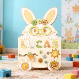 Personalized Rabbit Baby Name Puzzle, Wooden Kids Busy Board, Custom Bunny Gift, 1st Birthday Personalised Gift Toy - thumbnail 3