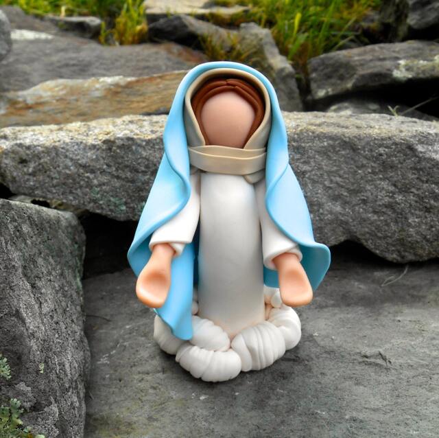 Statue Of Mary, Assumption Miniature Catholic Statue, Gift, Clay Sculpture, Medjugorje, Queen Heaven, Rosary - image 1