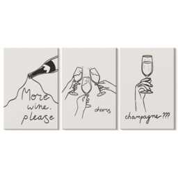 Canvas Art Set Of 3 - Joyful Moments With Wine & Champagne Line-Art, Creamy Wall Large, Food Drinks Decor - thumbnail 3