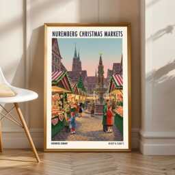 Nuremberg Christmas Markets Print - Snowman Poster Winter Wall Art Vintage Festive Holiday - thumbnail 1