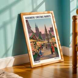 Nuremberg Christmas Markets Print - Snowman Poster Winter Wall Art Vintage Festive Holiday - thumbnail 2