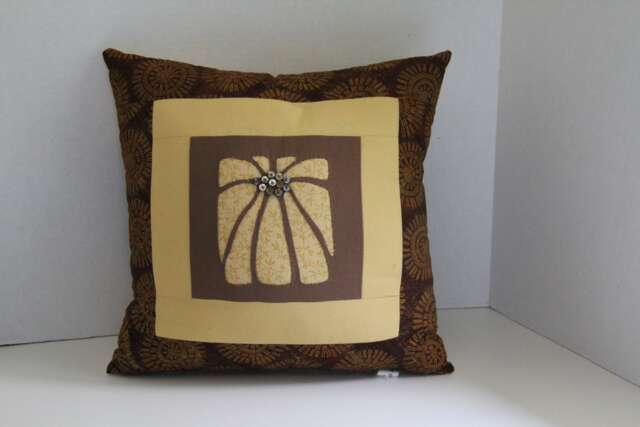 Arts & Crafts Sunflower Pillow Reverse Applique, Beaded Cotton - image 1