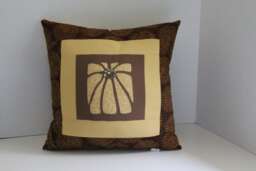 Arts & Crafts Sunflower Pillow Reverse Applique, Beaded Cotton - thumbnail 1
