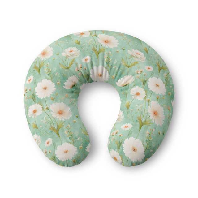 White Daisy Floral Nursing Pillow Cover - Mint Green Baby - image 1