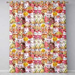 Cute Kawaii Food Collage Pattern Sweet Treats & Drinks Readymade Eyelet Ring Top Thermal 100% Blackout Curtains - thumbnail 2