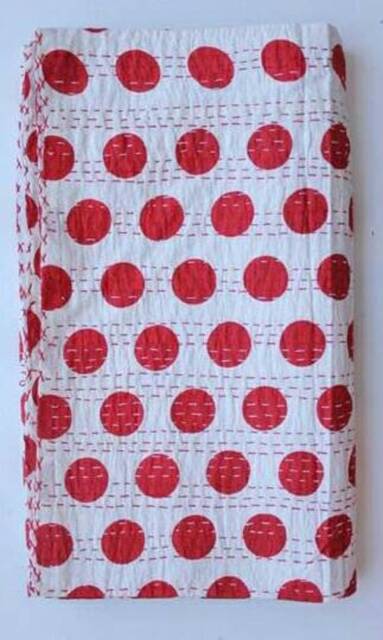Polka Dot Indian Beautiful Handmade Kantha Quilt Bedspread Perfect Bed Matching Throw Size Multi - image 1