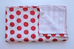 Polka Dot Indian Beautiful Handmade Kantha Quilt Bedspread Perfect Bed Matching Throw Size Multi - thumbnail 2