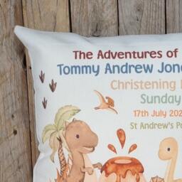 Personalised Dinosaur Cushion. Christening, . Gift For Godchild, Grandson Etc. Nursery Decor - thumbnail 2