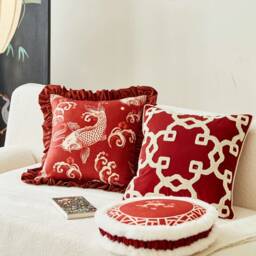Red Christmas Throw Pillow Cover, Custom Size Elegant Handmade Cushion, Festive Winter Holiday Decor - thumbnail 1