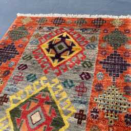 2x5 Area Afghan Handmade Kazak Rug, Boho Home Decor - thumbnail 3
