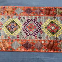 2x5 Area Afghan Handmade Kazak Rug, Boho Home Decor - thumbnail 4