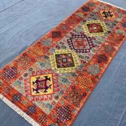 2x5 Area Afghan Handmade Kazak Rug, Boho Home Decor - thumbnail 2