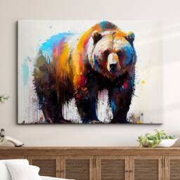Bear Animal Abstract Oil Painting Splatter Modern Paint Style Wall Art Framed Canvas Poster Print, Home/Office Room Decor Gifts - thumbnail 1