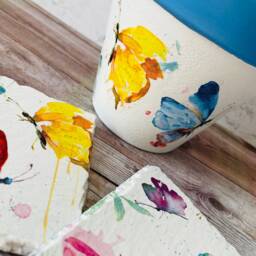 Butterfly Plant Pot & Coaster Set, Flower Pot, Gardener Gifts, Coasters, Garden Lovers, Butterflies - thumbnail 2