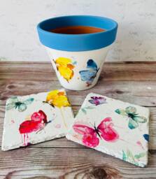 Butterfly Plant Pot & Coaster Set, Flower Pot, Gardener Gifts, Coasters, Garden Lovers, Butterflies - thumbnail 1