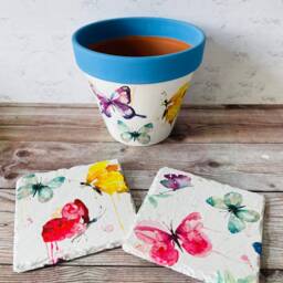 Butterfly Plant Pot & Coaster Set, Flower Pot, Gardener Gifts, Coasters, Garden Lovers, Butterflies - thumbnail 3