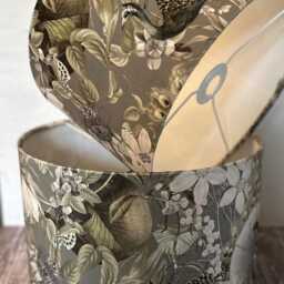 Handmade Peacock Velvet Lampshade, Grey Bird & Flower Drum Tropical Wildlife Design - thumbnail 2