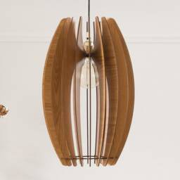 Wooden Lamp Shade, Pendant Light, Wood Ceiling Fixture, Modern Chandelier, Kitchen Lighting, Mid Century Design, Hanging Nordic Style - thumbnail 2