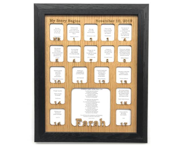 Newborn-18 Picture Frame With Black 11x14 Numbers 1 To 18, School Years Personalized - Holds 18 Photos - image 1