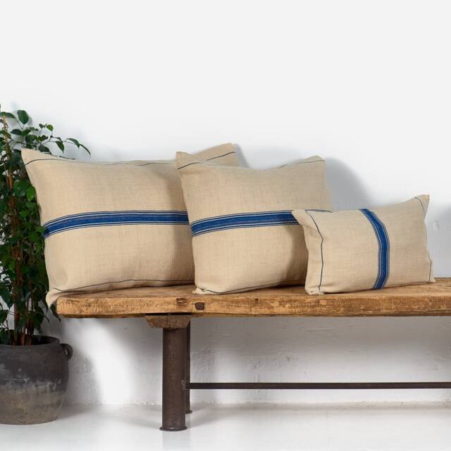 Antique Blue Striped Linen Cushion - image 1