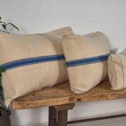 Antique Blue Striped Linen Cushion - thumbnail 3