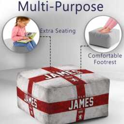 Personalised Name Year England Flag Kids Pouffe Football T Shirt Number Supporter Decor St George Cross Sport Fan Bedroom Playroom Seat Rest - thumbnail 2